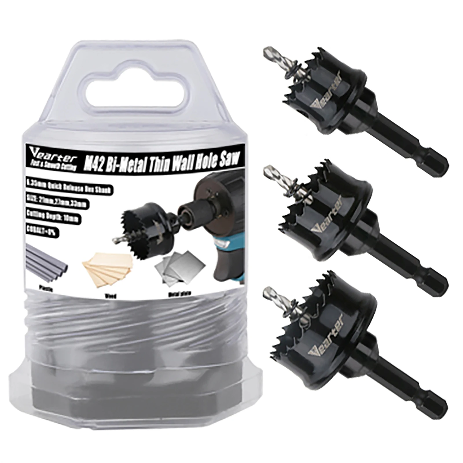 

Vearter 3Pcs 22/29/35mm Wood Hole Saws M42 Bi-Metal Drill Bit Cutter Carpentry Tools Wood Drilling For Metal PVC Plastic Iron