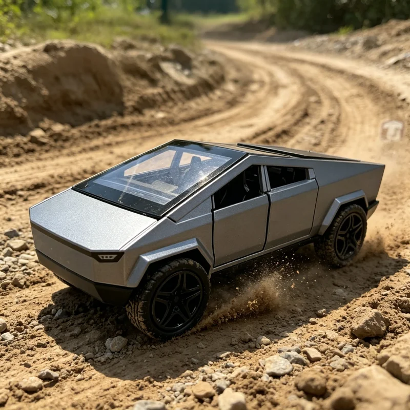1/36 silver-gray off-road/pickup combination die-cast model, movable doors, pull-back motor, realistic off-road look, a desktop view 5