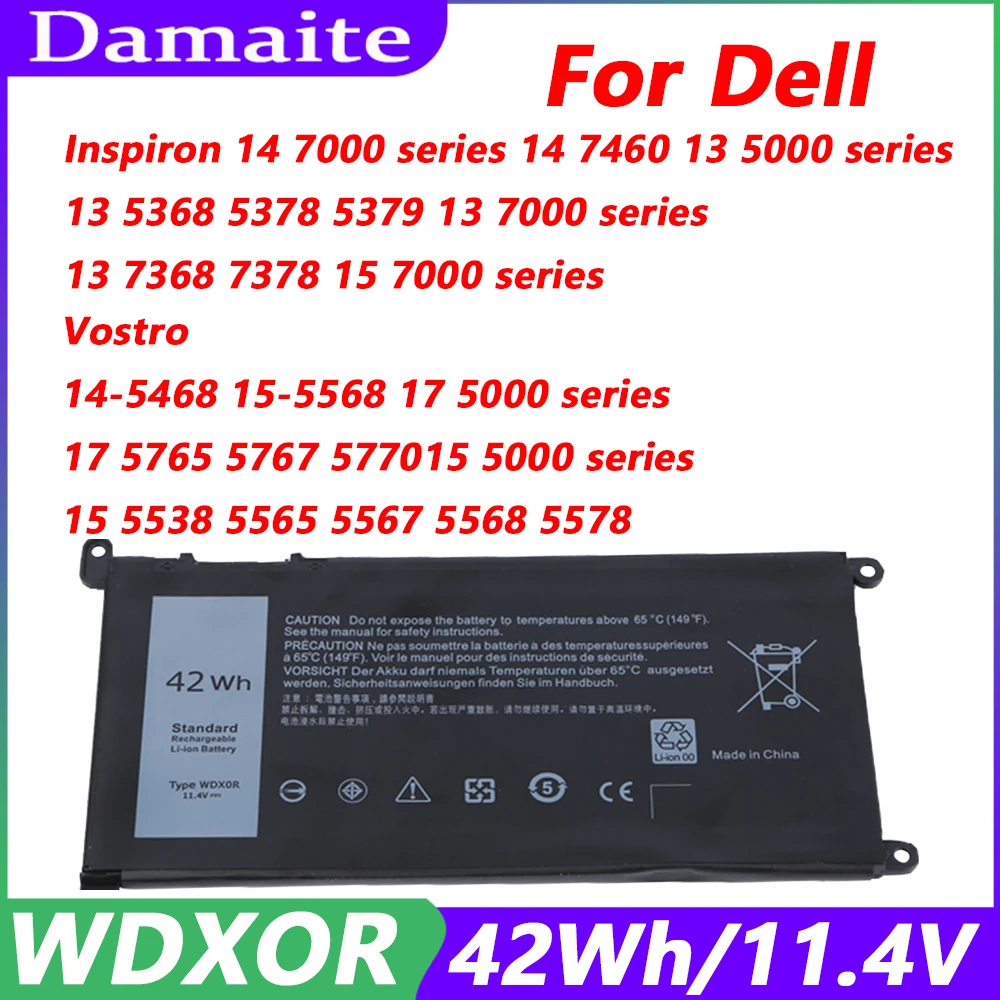 WDX0R Batterie D'ordinateur Portable Pour Dell Inspiron 15 5584 5570 5575 7570 7580 17 5765 5767 5770 5775 P58F P69G P75F P66F 3CRH3 42Wh 11.4V