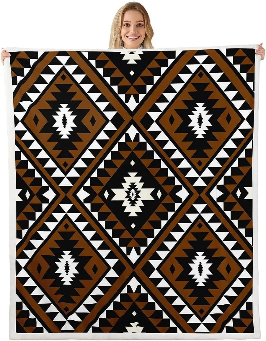 

Navajo Pattern Blanket Tribal Design Fleece Throw Southwestern Decor Geometric Print Cozy Home Textile
