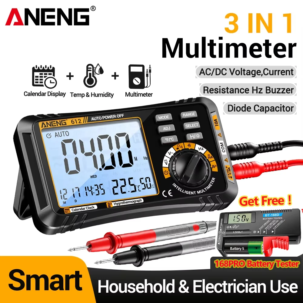 ANENG 612 Digital Multimeter‑AC DC Voltage Current Resistance Capacitance Diode NCV FREE Gift 168PRO Battery Tester Electric Too
