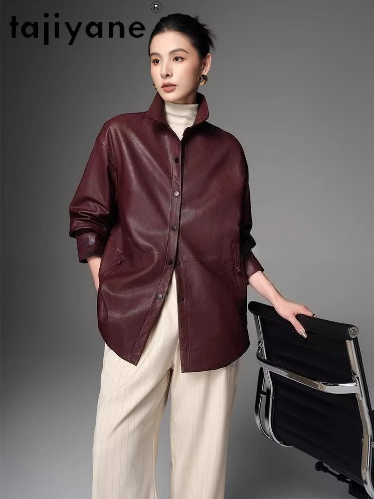 Tajiyane jaqueta de pele de carneiro real mulher elegante meados de comprimento jaquetas de couro genuíno premium senhoras casaco outono roupas femininas 2025 шу omega