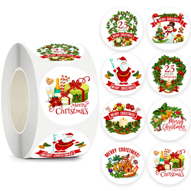 500 Stück Frohe-Weihnachts-Aufkleber, 2,5 cm, runde Weihnachtsetiketten, Aufkleber für Kinder, Geschenke, Backpapier, Umschläge, Schreibwaren, Dekoration