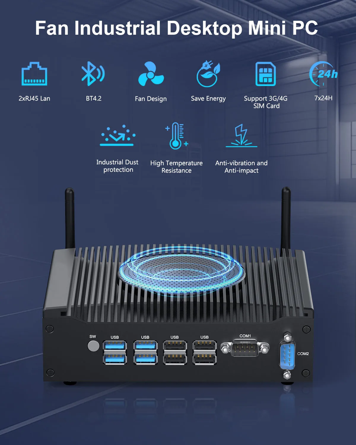 HYSTOU مروحة كمبيوتر صناعية صغيرة PC Dual Com Lan HD-MI 8 USB شحن مجاني i3-10110U i5-10310U i7-10610U