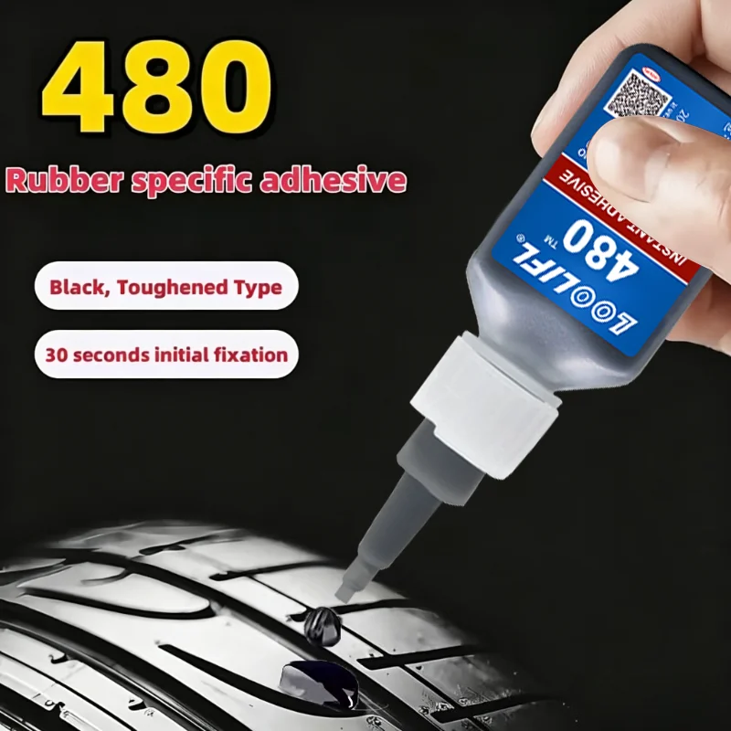 480 Black Super Glue, Quick-Bondig Adhesive Leather Rubber Wood Metal Strong Liquid Glue, Emergency Repair Adhesive, Rubber Glue
