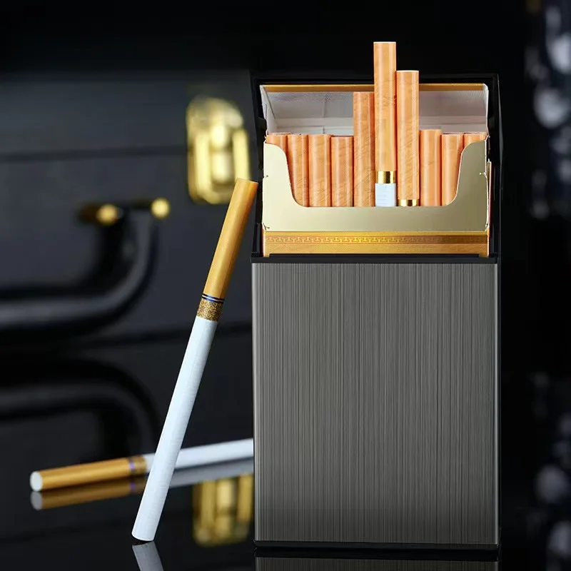 Fine Smoke Cigarette Case 20pcs Capacity Slim Cigarette Holder with USB Rechargeable Lighter Metal Cigarette Case Gift for Men