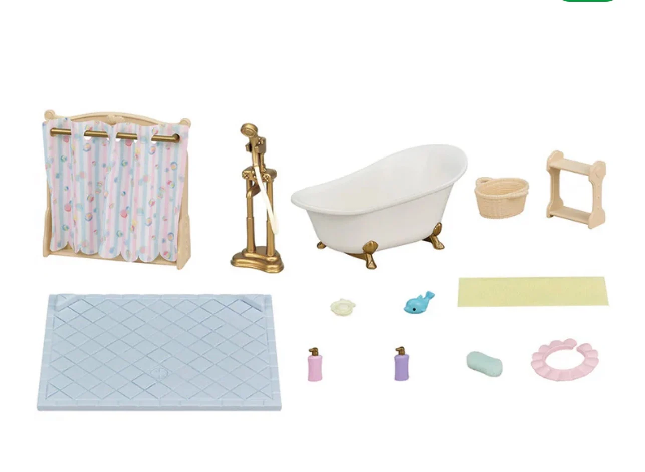 Sylvanian family-Conjunto de baño y bañera, accesorios originales, ropa, muebles, casas de juegos, juguete de Año Nuevo, 2023