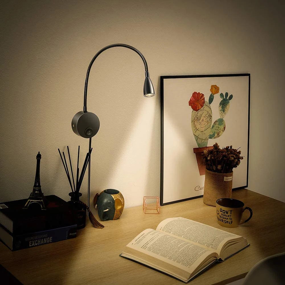 

LED Flexible Gooseneck Spotlight 360Degree Rotation Bedside Switch Night Lamp Indoor Bedroom Hotel Bedside Sconces Study Reading