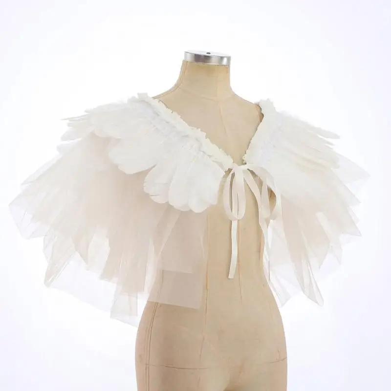 

Многослойная кружевная шаль с перьями 39BB, регулируемый искусственный воротник для женской ролевой игры