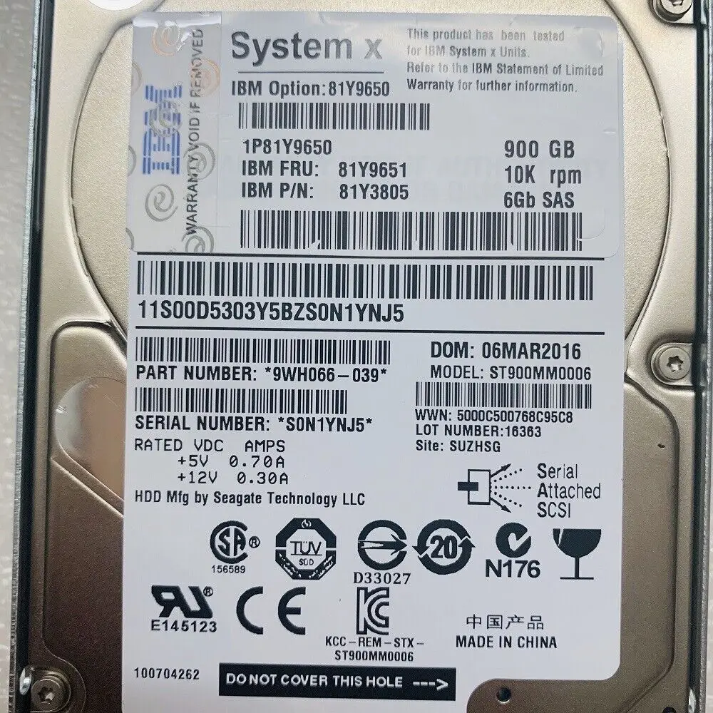 ДЛЯ IBM 81Y3805 81Y9650 81Y9651 900 ГБ 10K 6G SFF SAS 2,5 