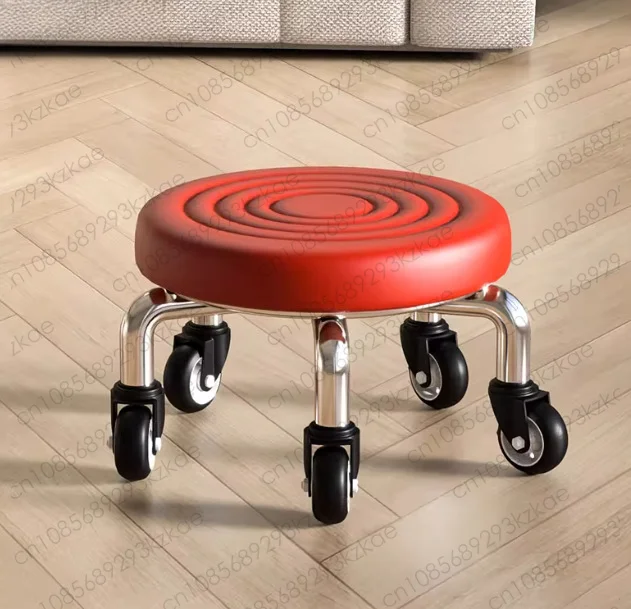 Low Household Pulley Stool - Universal Wheel Small Bench for Manicure & Sewing (Portable)