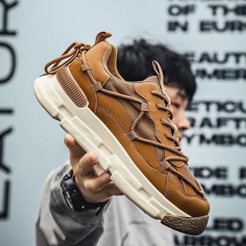 Casual Sneaker Men's Autumn Sneakers Leather Shoes Safety Shoes Ankle Boots Non-slip Platform Sports  Height Increasing Fashion image 3