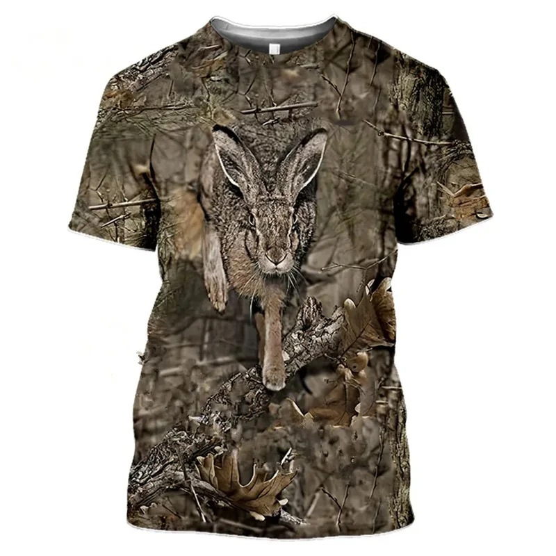 Camiseta 3d de camuflaje para hombre y mujer, camisa informal de manga corta con estampado de conejo y caza, a la moda ropa de calle, novedad de