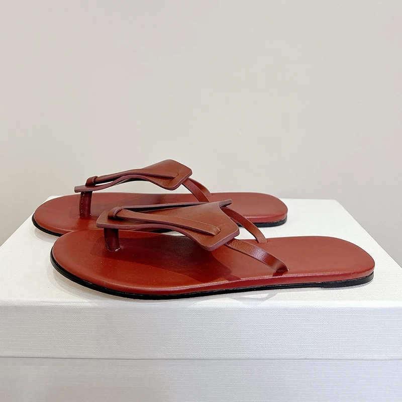 Flat Bottom Split Toe Slippers Women Genuine Leather Sandals Summer Ladies Lightweight Vacation Beach Shoes Lazy Flip Flops