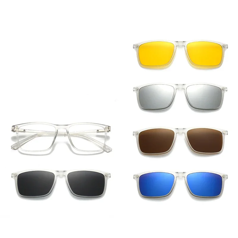 

XUKA 6 In 1 Magnetic Clip Glasses Sunglasses Men Women Polarized Optical Eyeglass Frame -0.5 to -10PrescriptionSquare Myopia