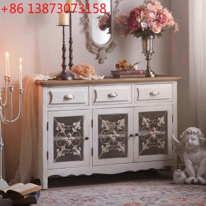

American rural retro entrance decorative cabinet old carved living room storage cabinet B & B dining side cabinet
