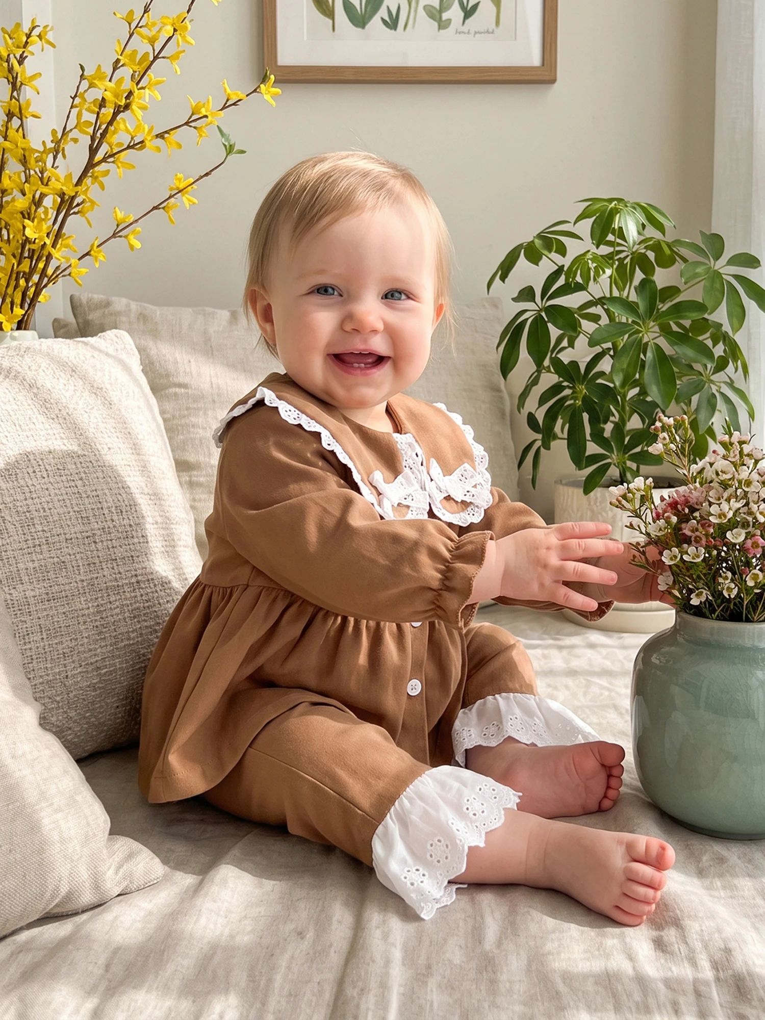 Elastic Doll Shirt Elastic Flare Doll Collar Elastic Flare Flare Pants Button-Shirt Toddler Girls Fall
