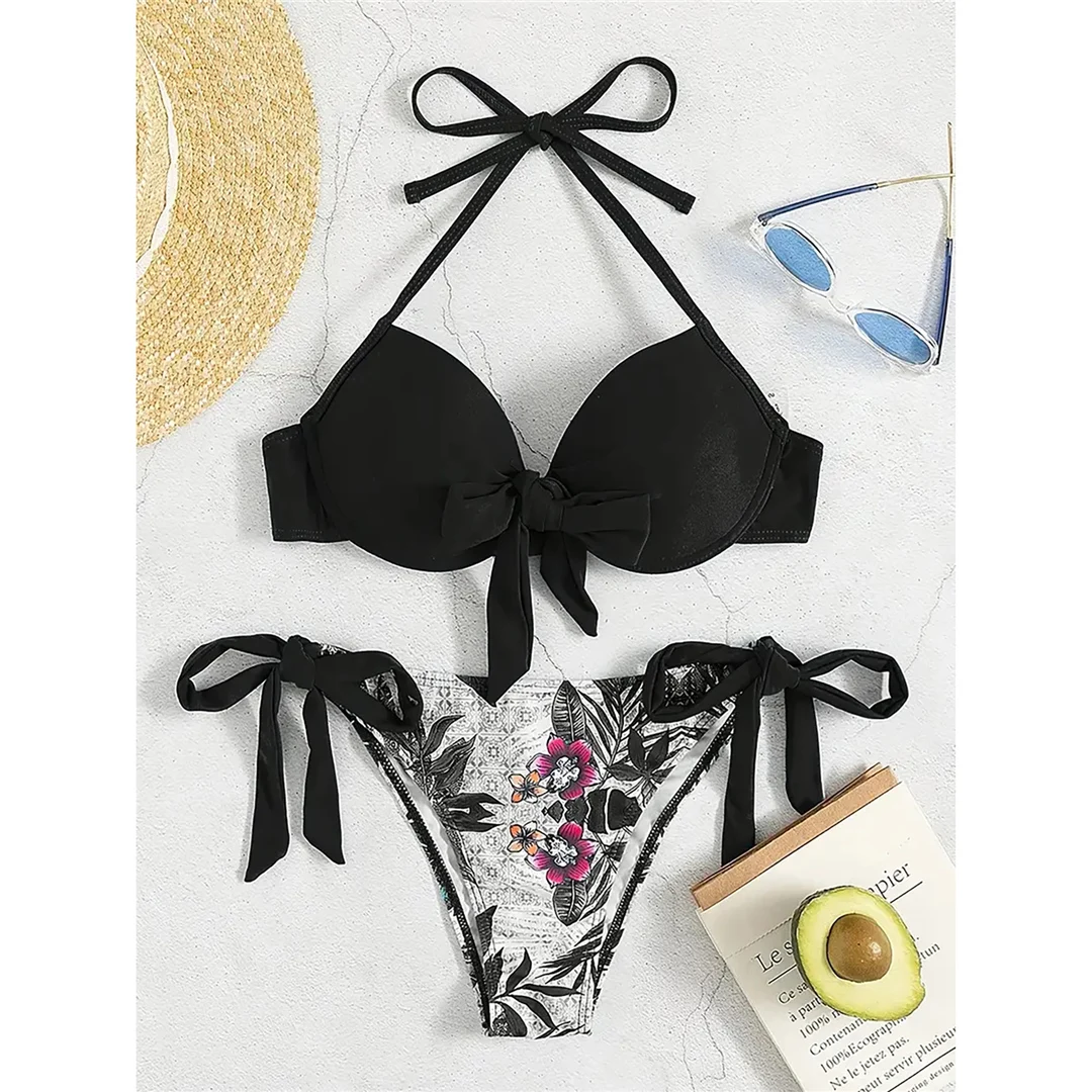 S - XL Sexy Blumenmuster-Bikini mit Bügel, Damen-Badeanzug, zweiteiliges Bikini-Set, Badebekleidung, Badeanzug, Modell V5984 – Detail 8