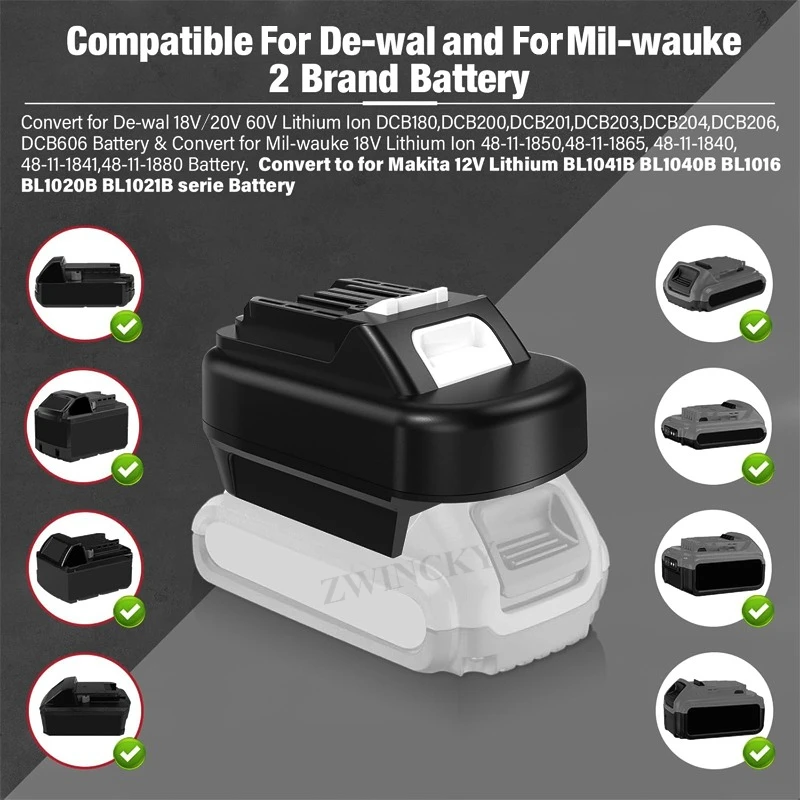 Adaptor untuk Dewalt untuk Milwaukee Ke untuk Makita 12V Alat untuk Dewalt 20V 60V & untuk Adaptor Baterai Milwaukee 18V (Hanya Adaptor)