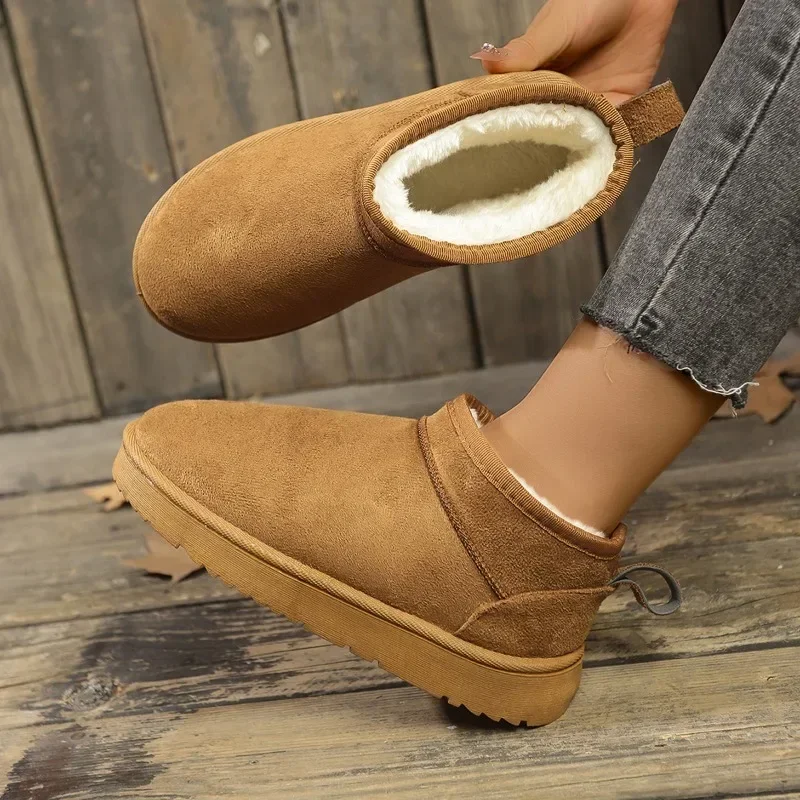 2024 New Winter Ankle Boots Comfortable Thick-soled Womens Casual Slip-on Snow Boots Plush Warm Suede Design Women Walking Boots