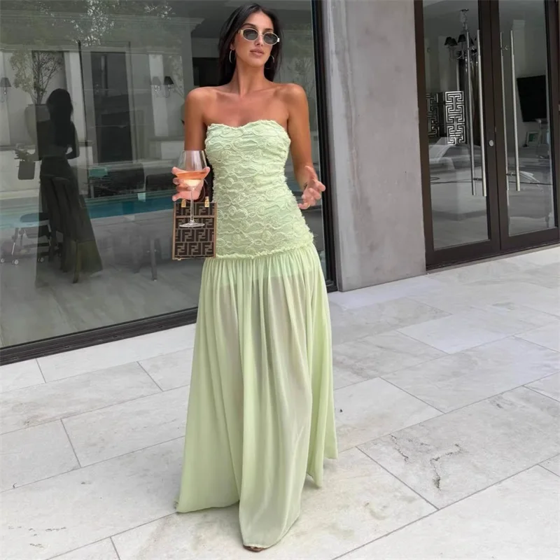 

Sexy Prom Dress Stripe Sleeveless Green Appliqued Chiffon Long Party Gown Sheath Formal Bridal Wedding Birthday Robe