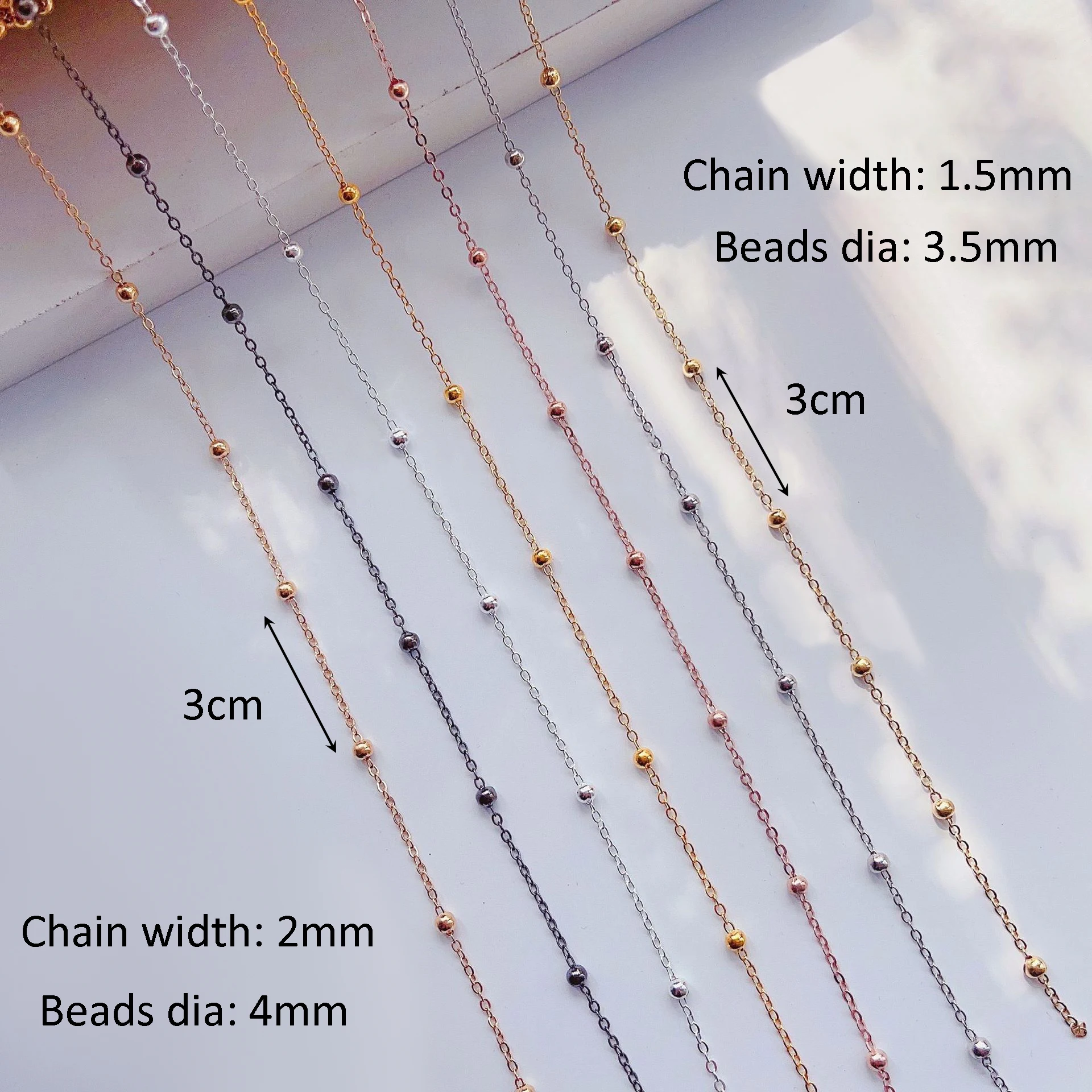Wholesale 2M Beaded Chain 3.5/4mm Beads Copper Plated Cross Chain for Jewelry Making DIY Anklets Necklace Bracelet Accessories