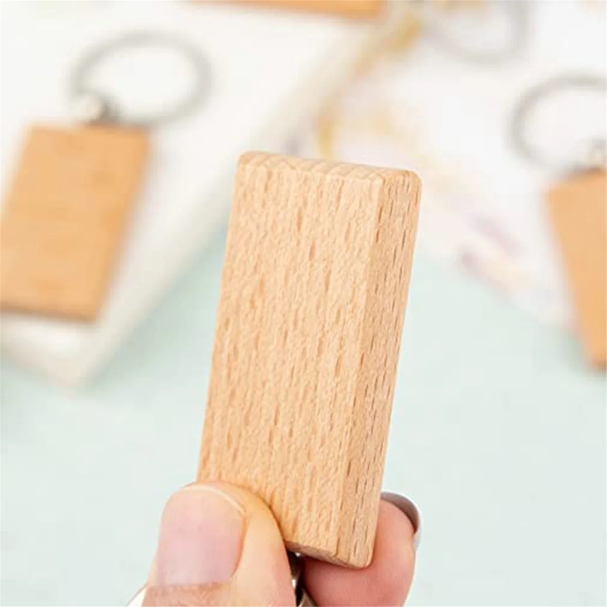 20Pcs Wood Blank Wooden Keychains Blank Unfinished Wooden Key Tag with Ring Key Chain for DIY Craft B