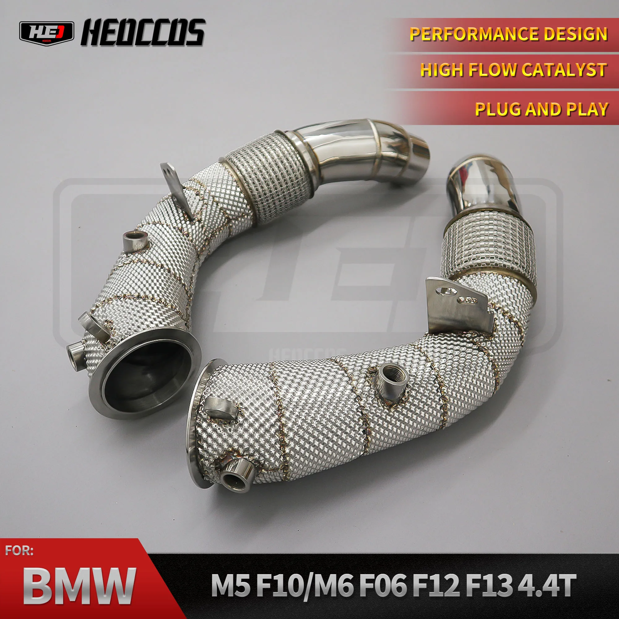 

HEO Sport Cat Downpipes for BMW M5 F10/M6 F06 F12 F13 4.4T Performance Exhaust High Flow Catted Downpipe with Heat Shield