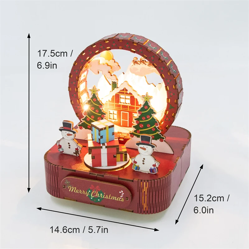 DIY 3D ไม้ Merry-Go-Round Music Box Miniature ชุดจิ๊กซอว์ปริศนาสามารถย้ายสําหรับเด็กคริสต์มาสของขวัญตกแต่งบ้าน