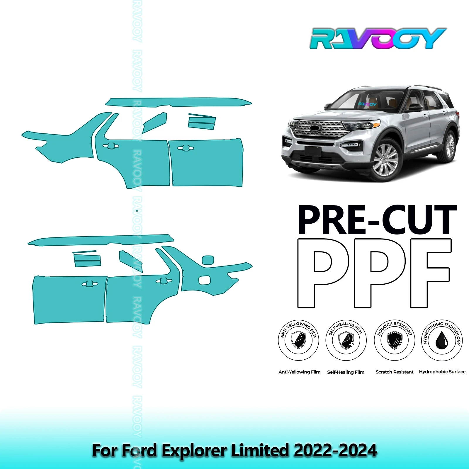 

For Ford Explorer Limited 2022-2024 8.5mil Clear Matte Pre-Cut PPF Door & A/B Pillar Kit TPU Paint Protection Film Set