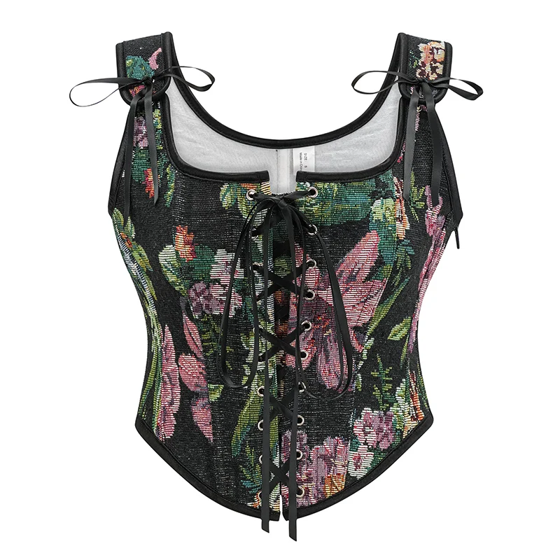 

Purple Floral Printed Sexy Medieval Corset Women Renaissance Cropped Top y2k Camisole Steampunk Bustier Vintage Gothic Clothes