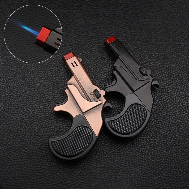 New Foldable Signal Gun Shaped Windproof Lighter Refillable Metal Lockable Jet Flame Belt Safety Flame Lock Lighter Men's Gift