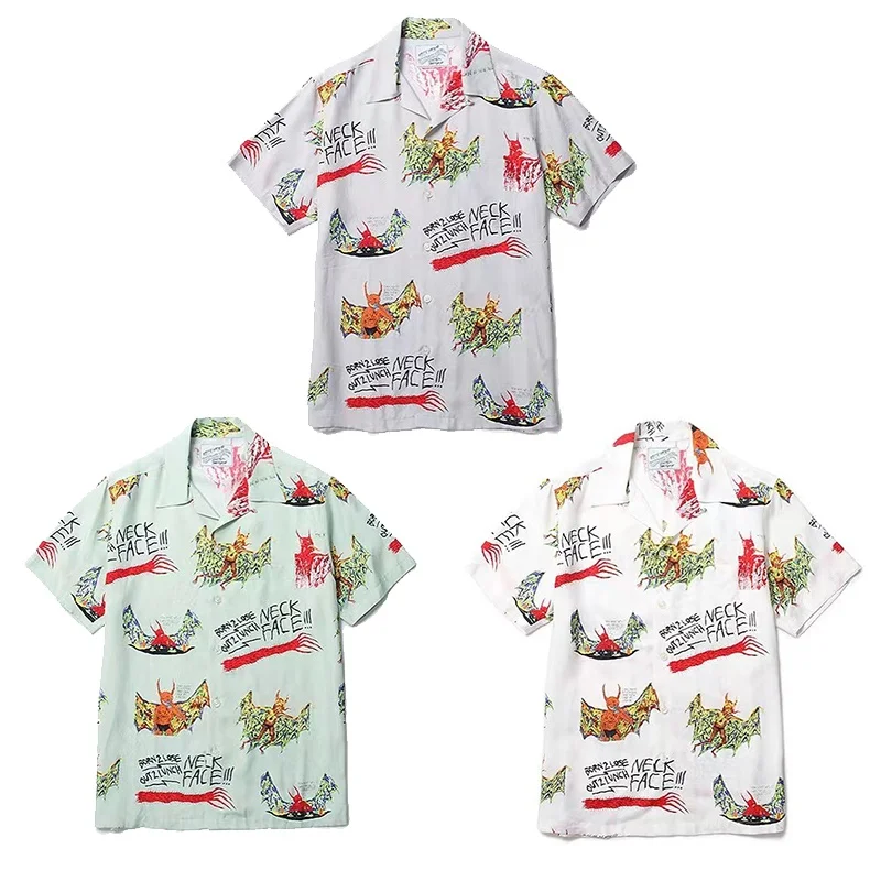 New Streetwear Hip Hop WACKO MARIA Fashion Summer Perimeter Graffiti Illustration Style Short Sleeve Shirt