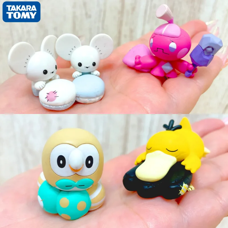 TAKARA TOMY Anime Pokemon Gashapon juguetes almohada serie 5 Rowlet Tandemaus Tinkatink Psyduck figura de dibujos animados modelo decoración regalos