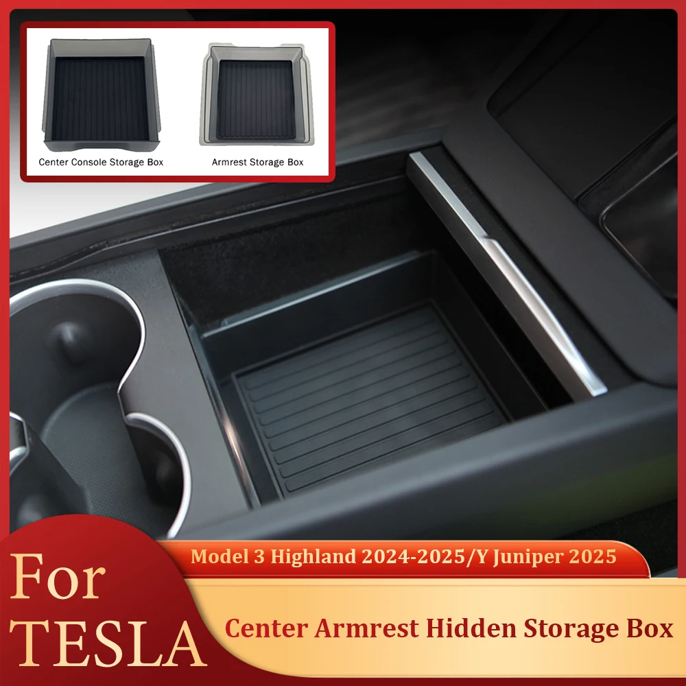 Console Organizer Box For Tesla Model 3 Highland 2024-2025 Model Y Juniper 2025 Center Armrest Hidden Storage Box Accessories