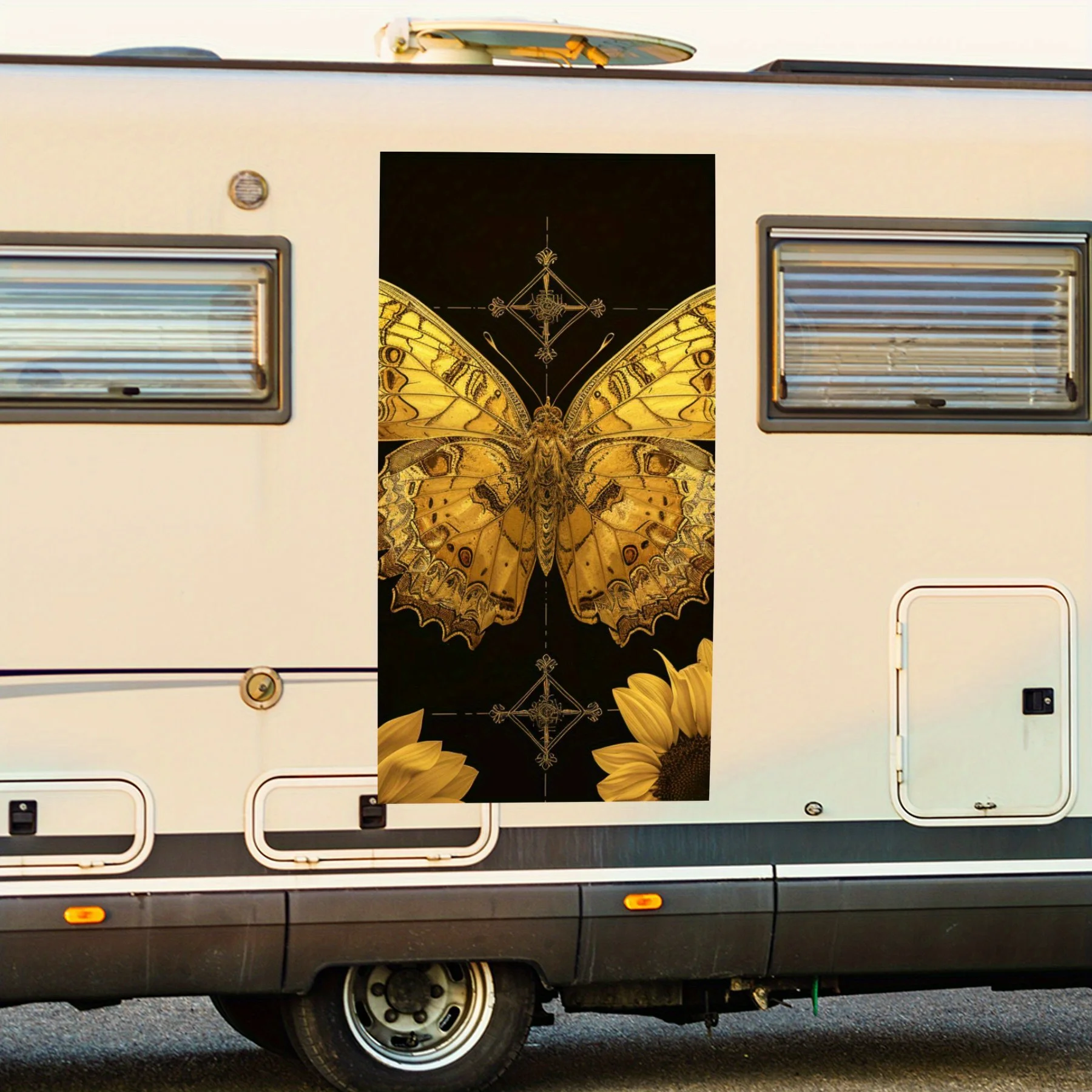 

Butterfly Sunflowers Motorhome Car Door Sticker PVC Self Waterproof Stick, Striking Auto Exterior Accessories Decor Protect Gift