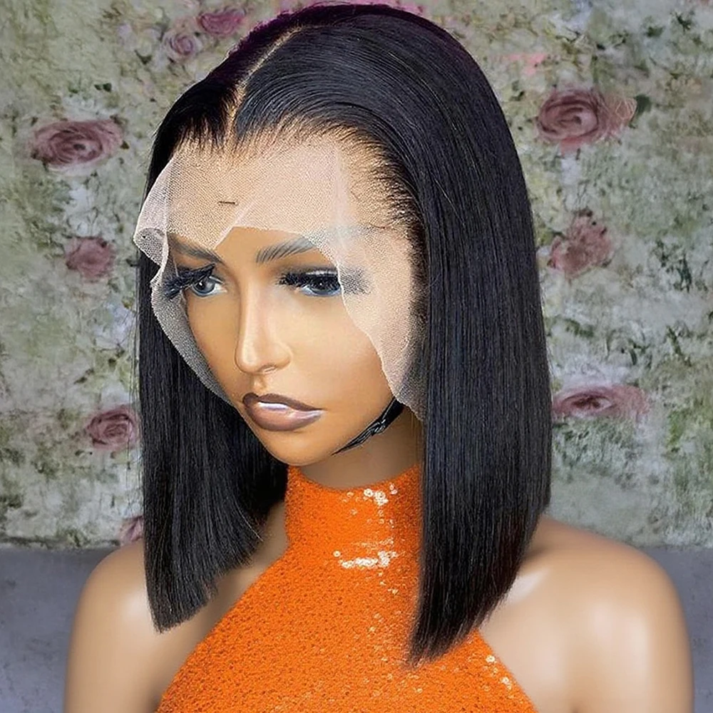 250 الكثافة 13x6 HD الدانتيل الشفاف أمامي العظام مستقيم قصير بوب شعر مستعار 13x4 خصلات الشعر المستعار الإنسان غلويليس قبل قطعها جاهزة لارتداء