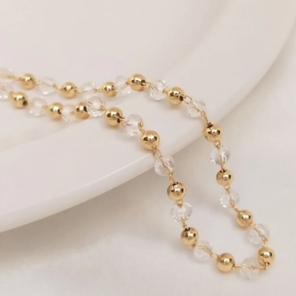 

14K Gold Color Light Bead Cut Zircon Round Bead Spacer Chain DIY Loose Chain Handmade Bracelet Jewelry Accessories