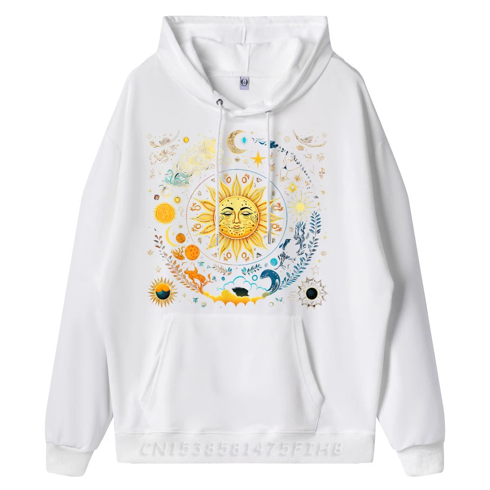 Celestial Sun Elements Stars Boho Lose Autumn O Neck Mans Hoodies Slogan Hoodies Discount Long Sleeve Hoodies