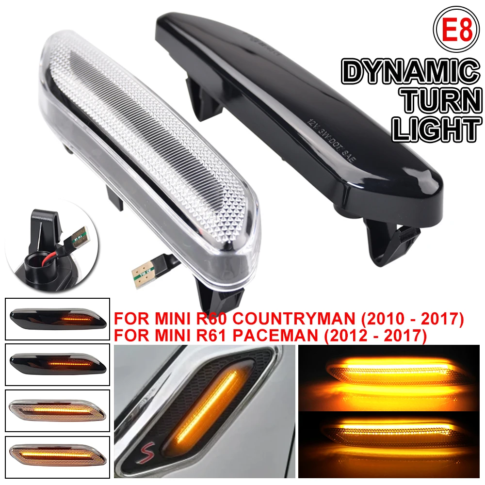 LED Dynamic Turn Signal Light For Mini Cooper R60 Countryman R61 Paceman Side Marker Flashing Indicator Flowing Water Blinker