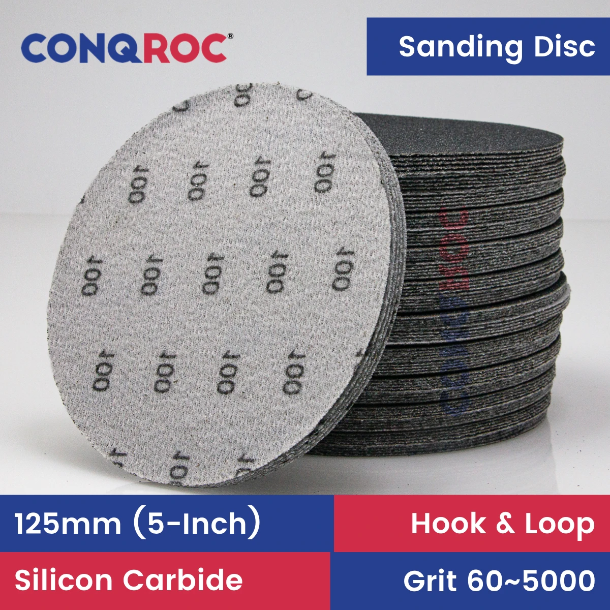 Sanding Discs 125mm 5-Inch Silicon Carbide Waterproof Wet and Dry Sanding Papers Hook and Loop 100-Piece Grit 60~10000