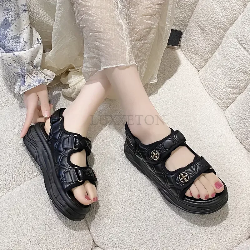 Women Summer Holiday Beach Sandals Brand Design New Adjustable Hook Loop Casual Open Toe Comfy Flats Females Slippers