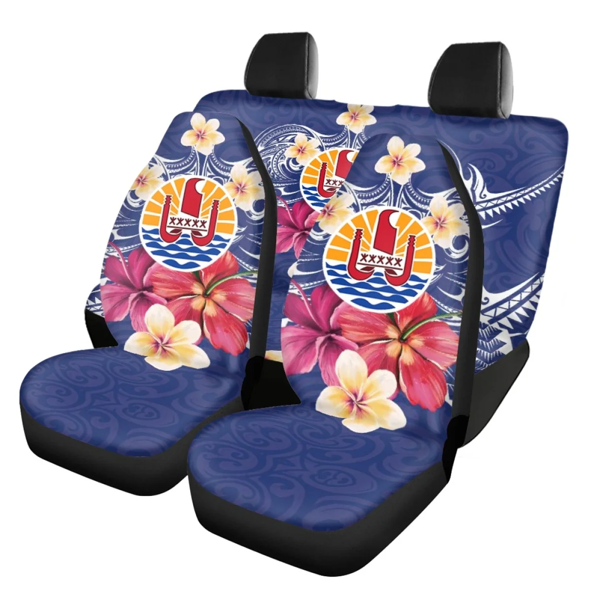 Tahiti Polynesian Plumeria Print Universal Car Seat Cover Set Vehicle Cushion Full Surrounded Protector Pad Fit Sedan SUV 2024