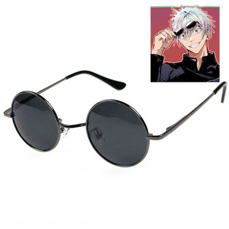 Anime Jujutsu Kaisen Gojo Satoru rekwizyty do Cosplay czarne okulary Steampunk okrągła ramka okulary akcesoria do okularów przeciwsłonecznych unisex