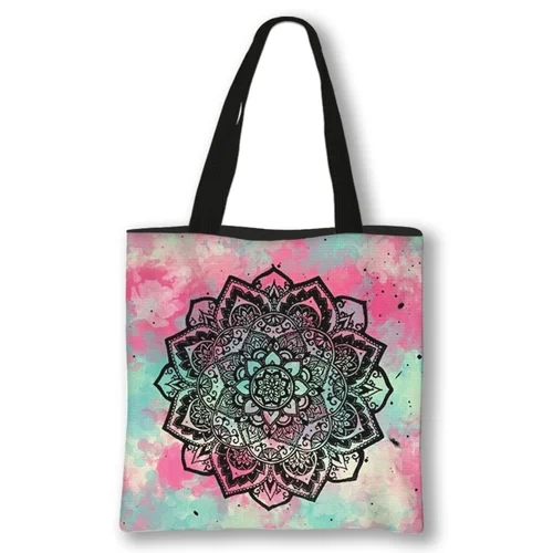 Imagen 2 del producto Bolso de mano con flores Datura, bolsos de compras para mujer, bolso de hombro con estampado Floral de Mandala para viaje, bolsos de gran capacidad, regalo