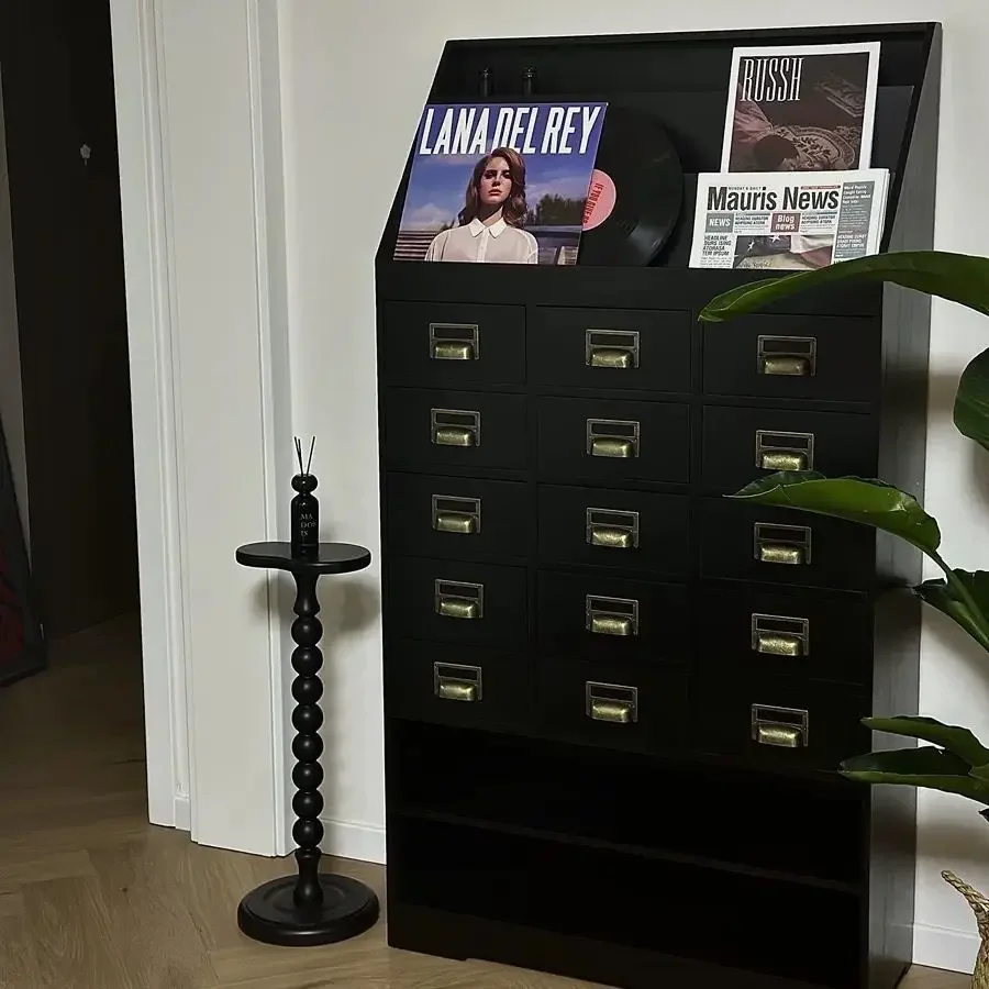 Medieval style living room bookcase multi-drawer decorative locker American retro magazine record chest