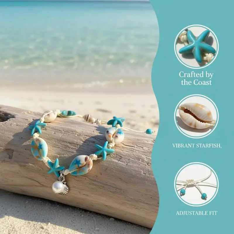Ocean Starfish Shell Beaded Bracelet Boho Beach Bracelets For Women Summer Vacation Jewelry
