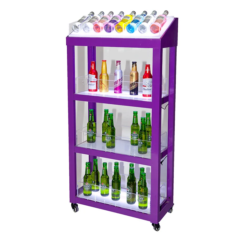Stainless steel luminous cocktail display stand, four-layer acrylic wine cabinet