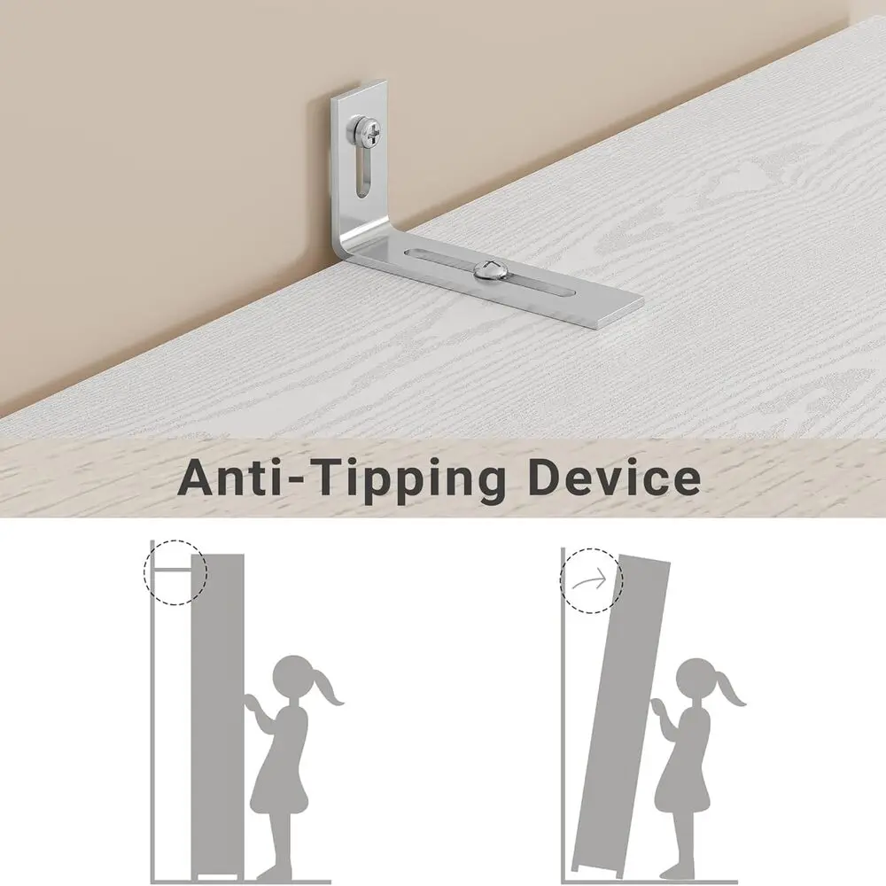 LIKIMIO Wardrobe Closet with Mirror and Doors & Drawers and Shelves, Wooden Armoire Storage Cabinet with Hanging Rod for Bedroom