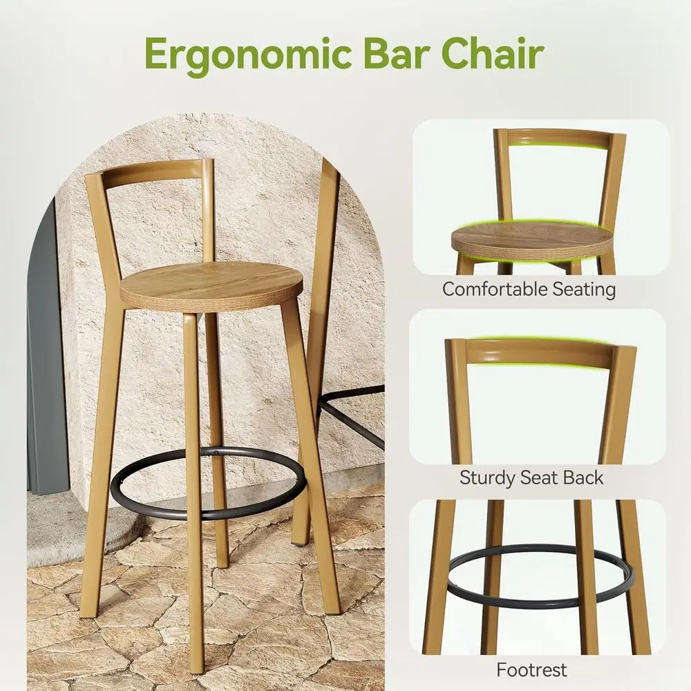 Juego de mesa y sillas de bar de color roble, mesa de pub de bistró cuadrada alta 39,4 con 2 sillas, mesa de altura de bar con reposapiés, ideal para